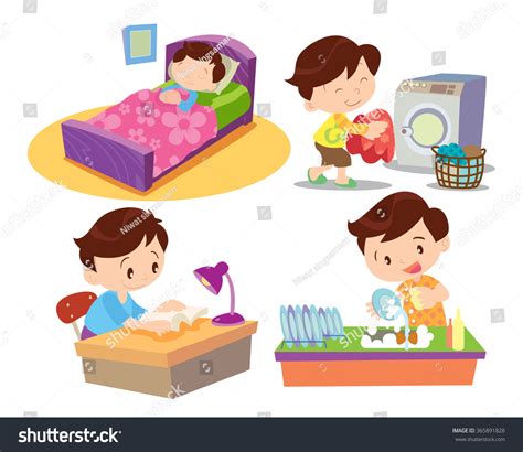 Vector Of Cute Boy Cartoon Work Home And Sleep Many Action 365891828