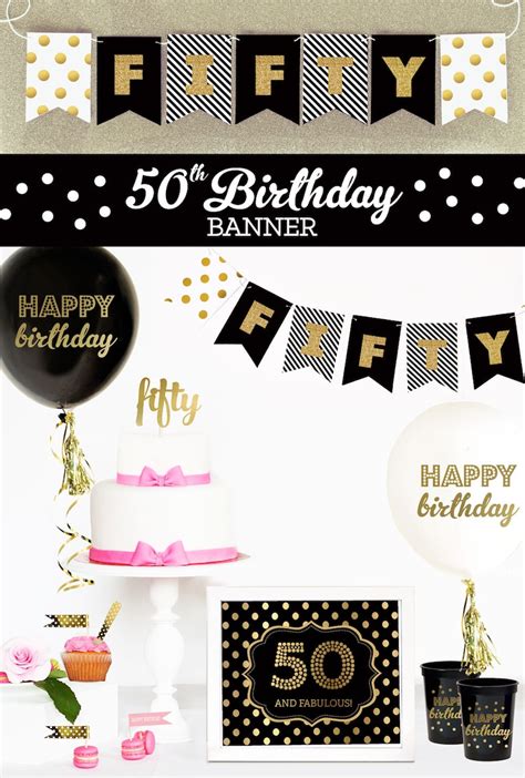 Happy 50th Birthday Banner 50th Birthday Decorations 50th Etsy