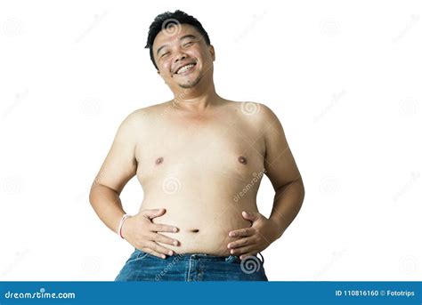 Fat Man Overweight Man With Big Belly On White Background In St Stock