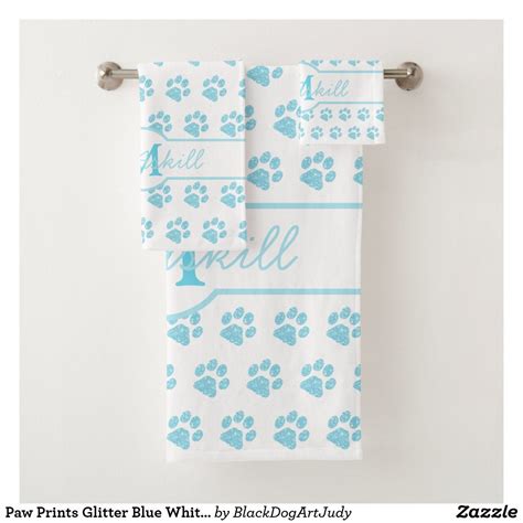 Lightweight towels quickly absorbs moisture. Paw Prints Glitter Blue White Monogram Dog Cat Paw Bath ...