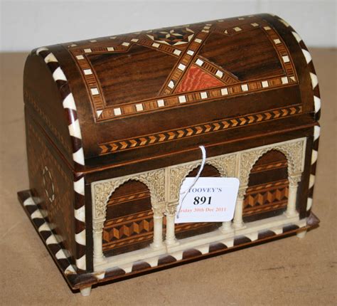 An Earlymid 20th Century Indian Parquetry Veneered Dome Topped Casket
