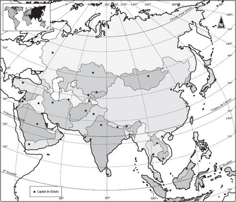 Mapa Politico De Asia Mudo Tamaño Folio
