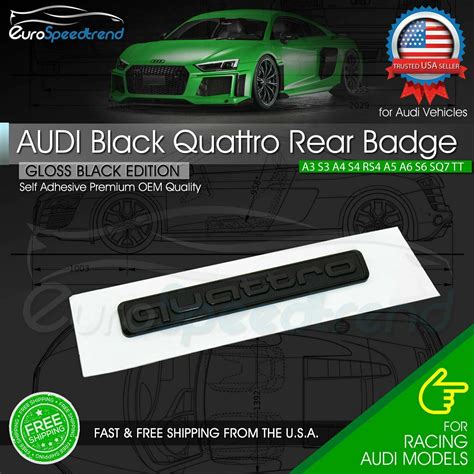 Audi Black Quattro Emblem 3d Badge Rear Liftgate Trunk Oem For A3 A4 A5