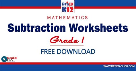 Subtraction Worksheets Grade 1 Free Download Deped Click