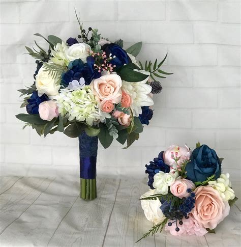 navy wedding bouquetblush bridal bouquetnavy blue and blush etsy navy wedding flowers wedding