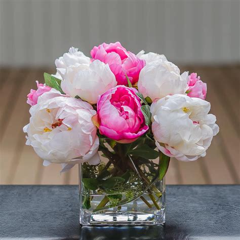 Silk White Light Pink Touched Peony Arrangement Flovery