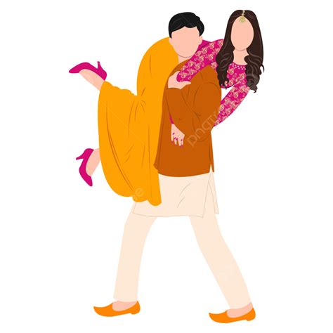 indian wedding clipart containing bride and groom wearing yellow colour mehendi outfits