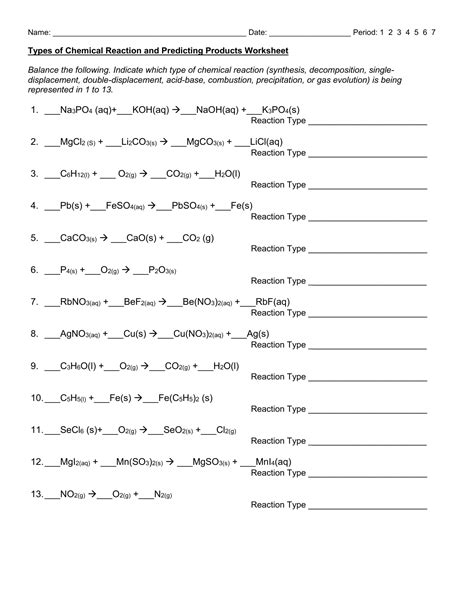 Balancing chemical equations worksheet answer key. Chemical reaction worksheet - You Calendars