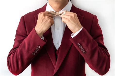 Premium Photo Young Man Wearing Red Suit With Bow Tie