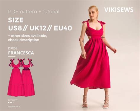 Francesca Dress Sewing Pattern With Tutorial Size Us 8 Uk 12 Etsy