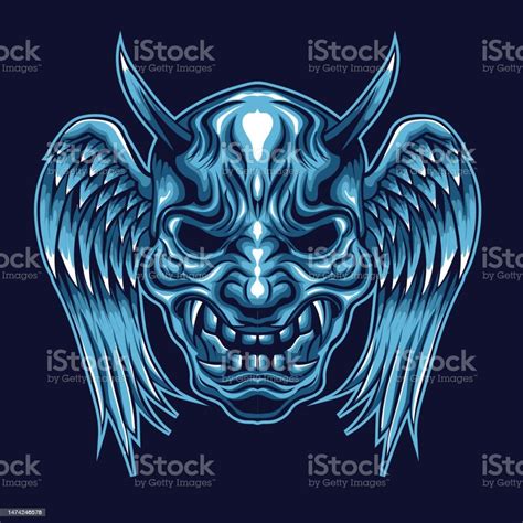 Winged Oni Mask Vector Illustration Stock Illustration Download Image