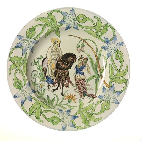 Charger Majolica Man On Horse And Lady With Fan Torquato Castellani