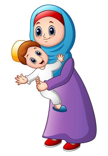 premium vector cartoon muslim mom carrying her son