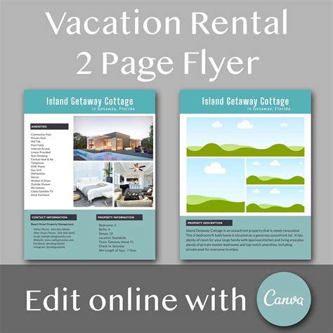 Airbnb Vacation Rental Flyer Advertisement Canva Printable Template Pages Etsy