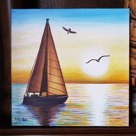 Sunset Sailboat Acrylic Painting Sailboat Sailing Sunset Etsy