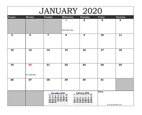 Free 2020 Excel Calendar With Us Holidays Free Printable