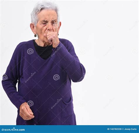 Senior Woman With Cough On White Background Stock Photo Image Of