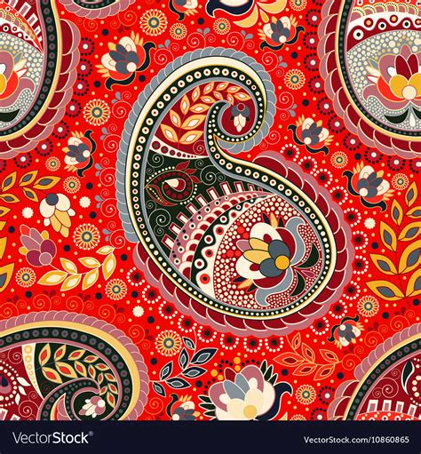 Colorful Paisley Seamless Pattern Red Indian Vector Image