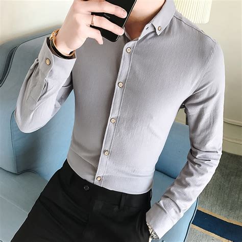 Men French Cufflinks Shirt 2019 New Men's Shirt Long Sleeve Casual Male 