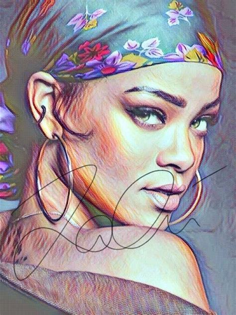 Rihanna Coloured Drawing Illustration Wall Art Sketch Print Etsy