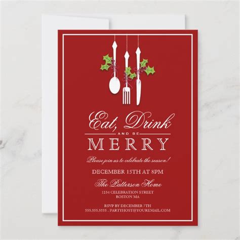 Eat Drink And Be Merry Christmas Holiday Party Invitation