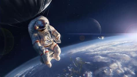 Download 1920x1080 Spacesuit Astronaut Earth Floating Artwork