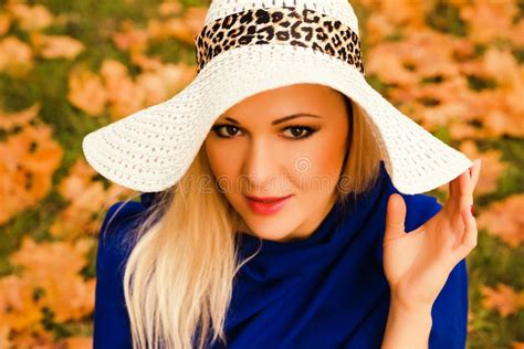 Beautiful Young Blond Woman With Long Hair In Hat Stock Photo Image
