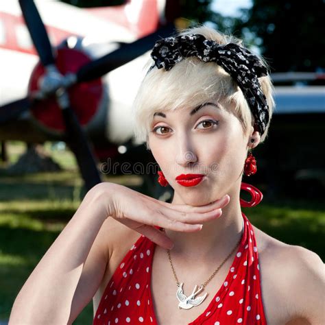 Funny Retro Girl Stock Image Image Of Plane Outdoors 42350925