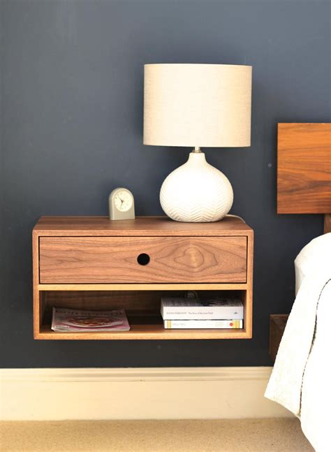 Floating Nightstand With Drawer In Walnut Mid Century Modern Etsy