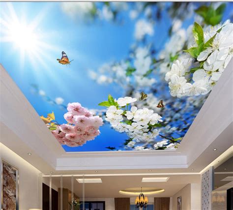 Make sure the ceiling substrate is fastened very well, extra screws won't hurt. 3D ceiling tiles blue sunshine and flowers custom ...