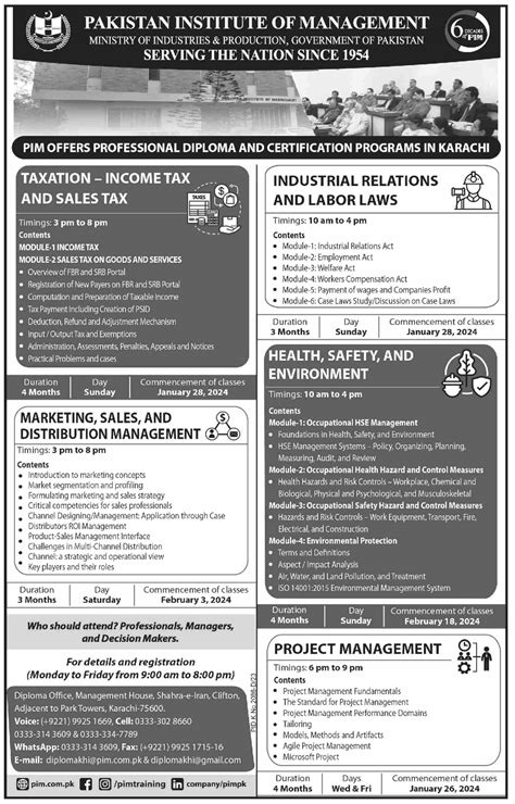 Courses And Diploma Admissions At Pakistan Institute Of Management