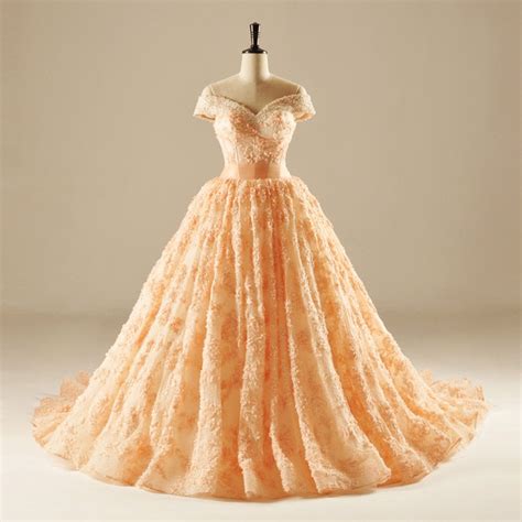 Gorgeous Orange Lace Flowers Off The Shoulder Ball Gown Beading Crystal