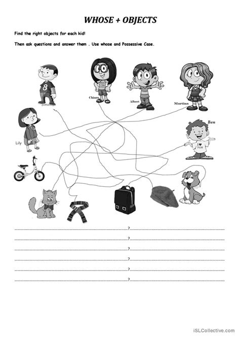 Whose And Objects Bw English Esl Worksheets Pdf And Doc