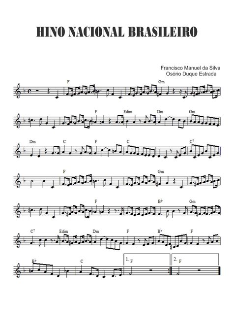 Quando a parte instrumental inicial começar, cante a letra abaixo. Partituras para Violino: Hino Nacional Brasileiro