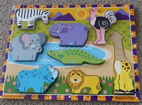 Melissa And Doug Safari Wooden Chunky Safari Animal Puzzle 8 Pcs Read