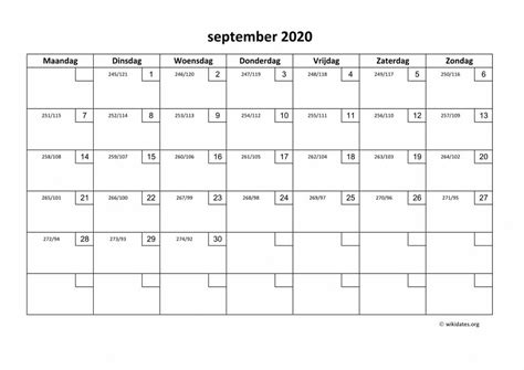 Kalender September 2020 Niederlande