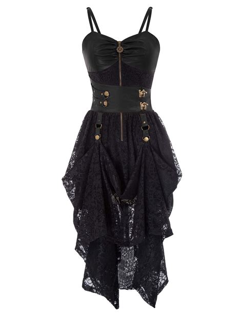 Scarlet Darkness Womens Gothic Steampunk Dress Splice Faux Leather High