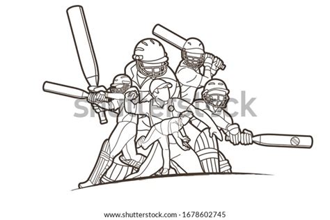 Group Cricket Players Action Cartoon Sport Stock Vector Royalty Free