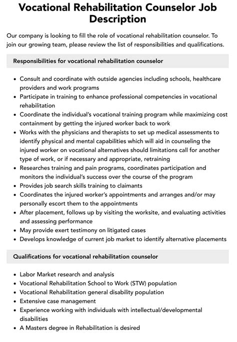 Vocational Rehabilitation Counselor Job Description Velvet Jobs