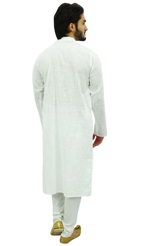 Atasi Mens White Kurta Pajama Set Indian Ethnic Punjabi Long Shirt Small L34 Ebay
