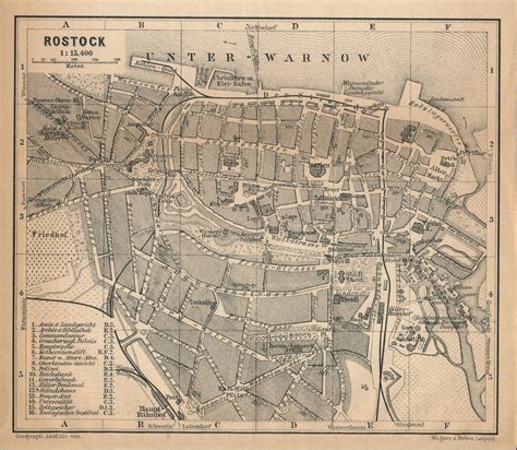 1913 Rostock Germany Antique Map Antique Map Map Rostock