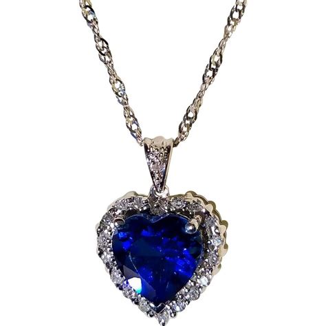 14k Blue Sapphire Heart Diamond Pendantnecklace Diamond Heart Pendant Necklace Blue Sapphire