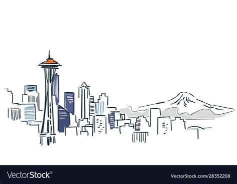 Seattle Usa City Sketch Line Art Royalty Free Vector Image