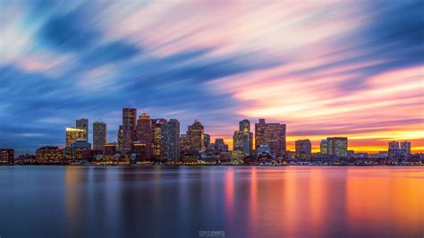 Boston Skyline At Sunset 120sec Oc 1920x1080 Long Exposure