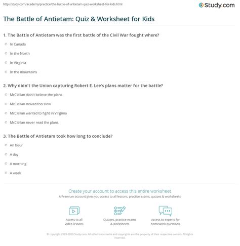 The Battle Of Antietam Quiz And Worksheet For Kids