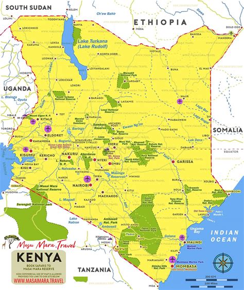 Map Of Kenya Kenya Map Showing National Parks Reserves And Major Features