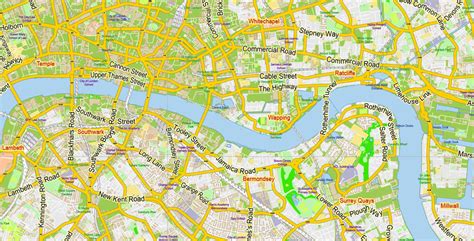 London Center Pdf Map Vector Uk Exact City Plan Street Map Green Adobe