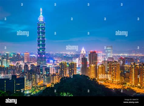 Taipei City Skyline At Night In Taiwan Stock Photo Alamy