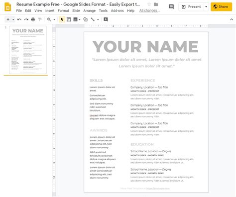 resume   google  format easily export