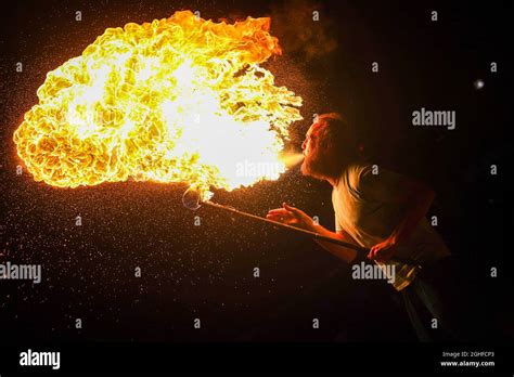 Fire Breathing Performance Stock Photo Alamy